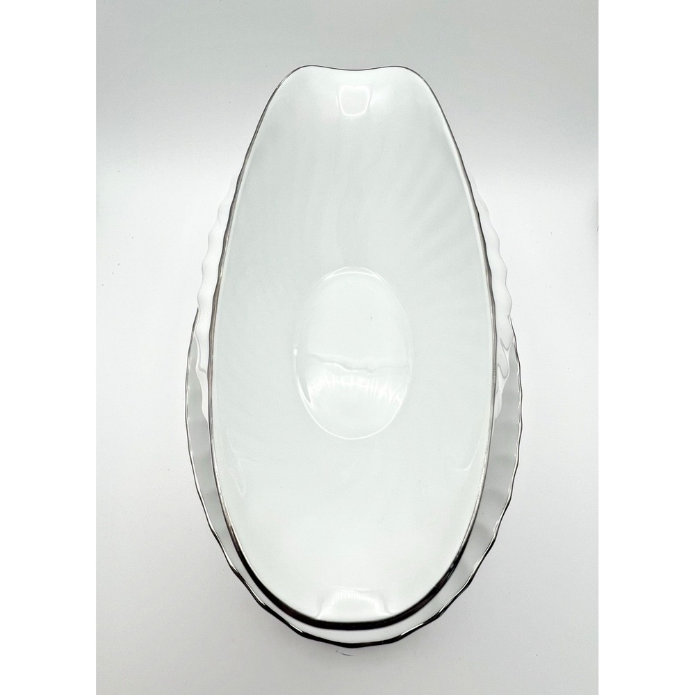 Gravy Boat Amcrest Lady Margaret Attached Underplate Fine China Platinum Japan - Picture 5 of 11